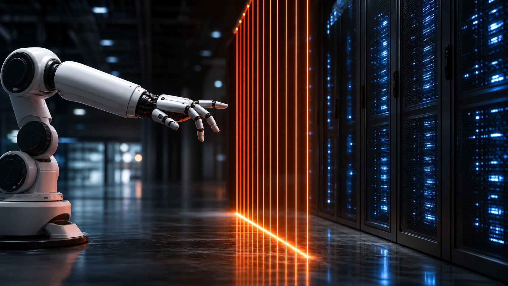Un braccio robotico fermato da un cancello prima dei dati: l'AI propone, un cancello umano dispone